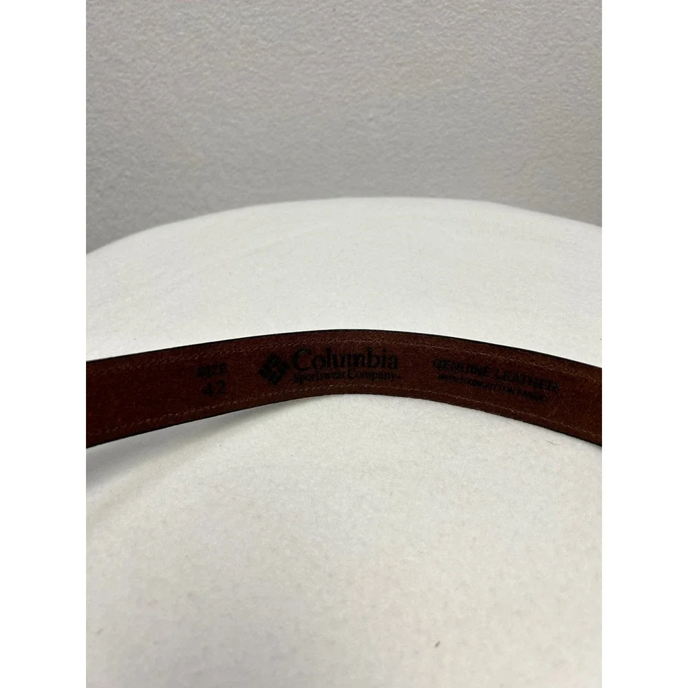 Columbia‎ Mens Genuine Leather Belt Size 42 Brown Woven Detail Buckle Casual